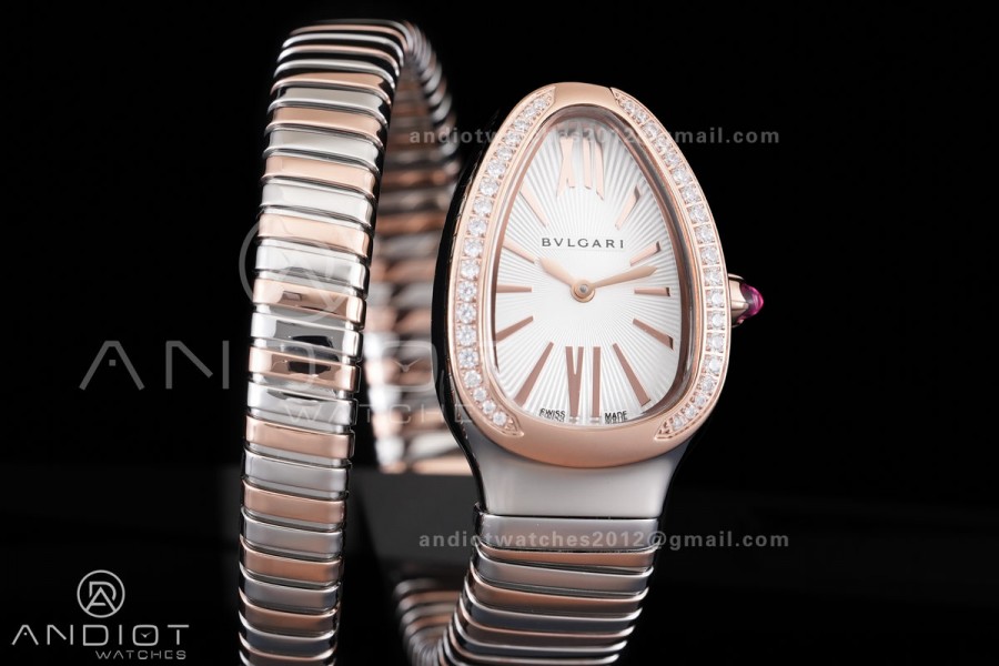 Serpenti 35mm Diamonds Bezel SS/RG BVF 1:1 Best Edition Silver Dial on SS/RG Bracelet Ronda Quartz