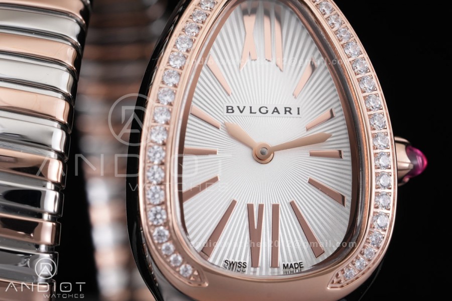 Serpenti 35mm Diamonds Bezel SS/RG BVF 1:1 Best Edition Silver Dial on SS/RG Bracelet Ronda Quartz