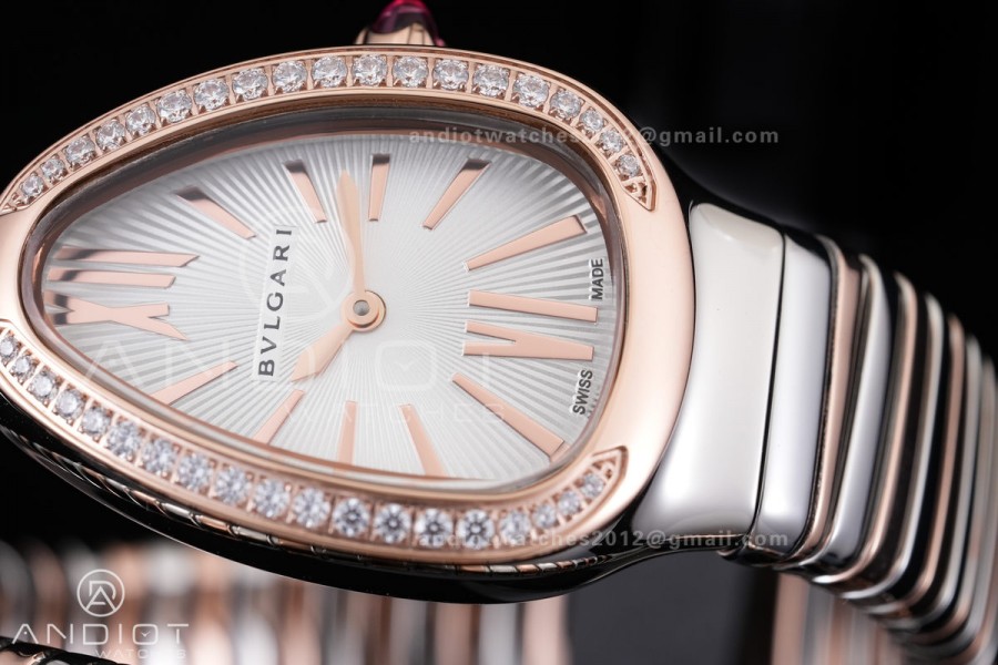 Serpenti 35mm Diamonds Bezel SS/RG BVF 1:1 Best Edition Silver Dial on SS/RG Bracelet Ronda Quartz