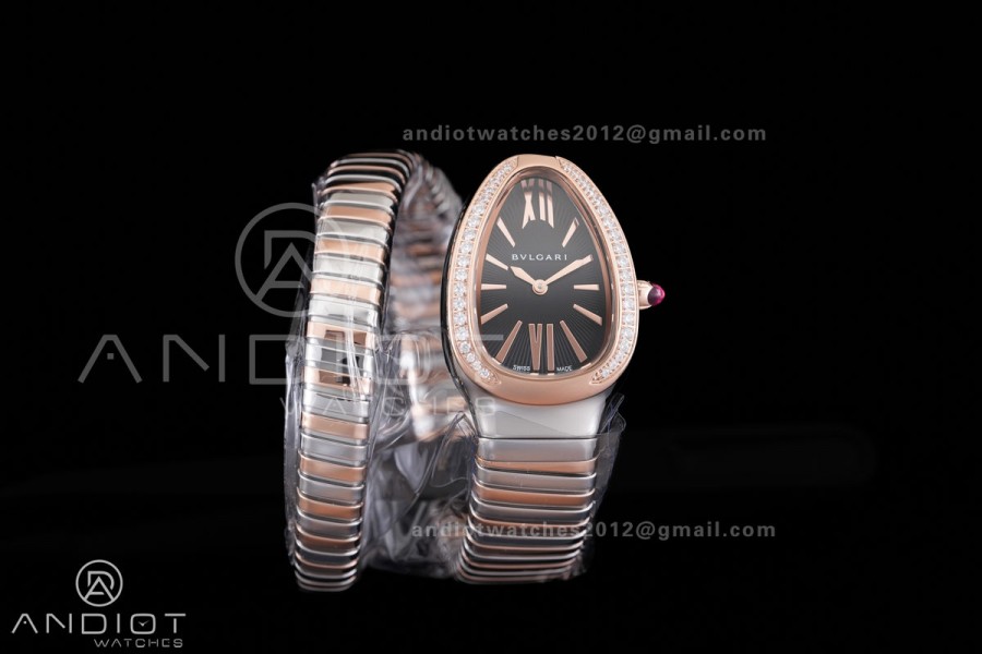Serpenti 35mm Diamond Bezel SS/RG BVF 1:1 Best Edition Black Dial on SS/RG Bracelet Ronda Quartz