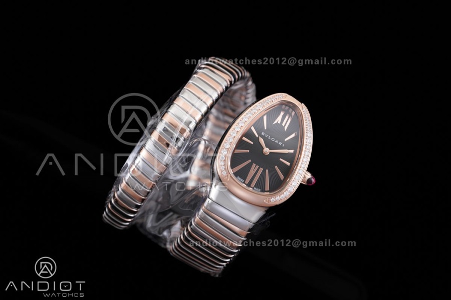 Serpenti 35mm Diamond Bezel SS/RG BVF 1:1 Best Edition Black Dial on SS/RG Bracelet Ronda Quartz