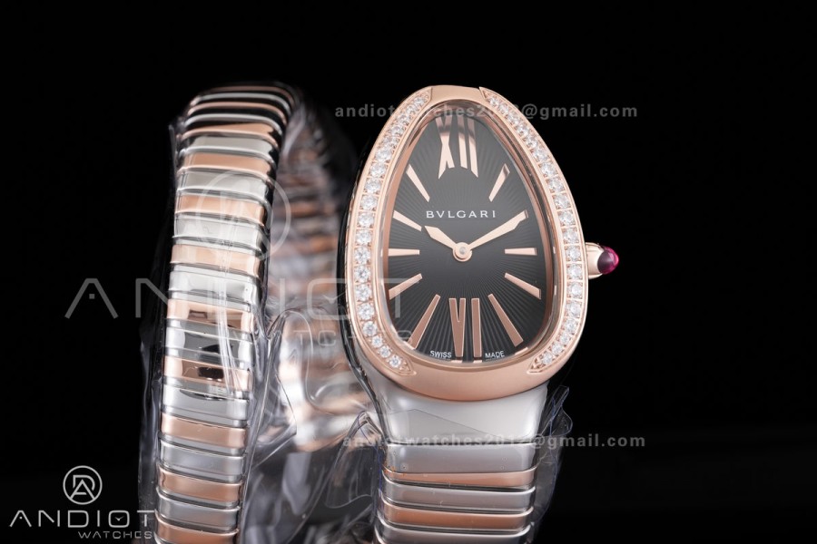 Serpenti 35mm Diamond Bezel SS/RG BVF 1:1 Best Edition Black Dial on SS/RG Bracelet Ronda Quartz