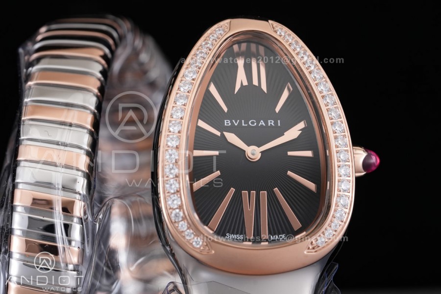 Serpenti 35mm Diamond Bezel SS/RG BVF 1:1 Best Edition Black Dial on SS/RG Bracelet Ronda Quartz