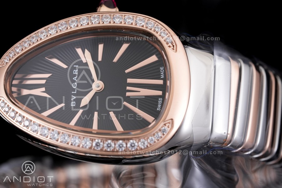 Serpenti 35mm Diamond Bezel SS/RG BVF 1:1 Best Edition Black Dial on SS/RG Bracelet Ronda Quartz