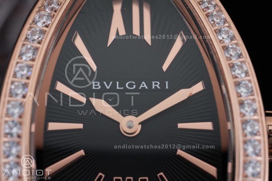 Serpenti 35mm Diamond Bezel SS/RG BVF 1:1 Best Edition Black Dial on SS/RG Bracelet Ronda Quartz