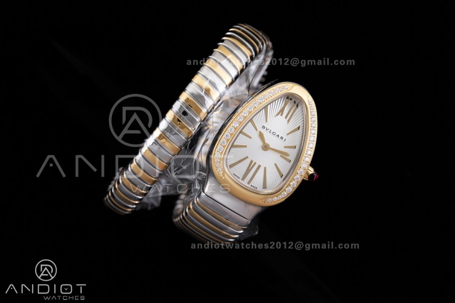Serpenti 35mm Diamond Bezel SS/YG BVF 1:1 Best Edition Sliver Dial on SS/YG Bracelet Ronda Quartz
