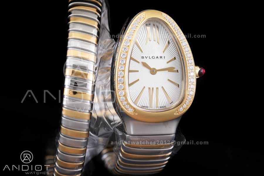 Serpenti 35mm Diamond Bezel SS/YG BVF 1:1 Best Edition Sliver Dial on SS/YG Bracelet Ronda Quartz