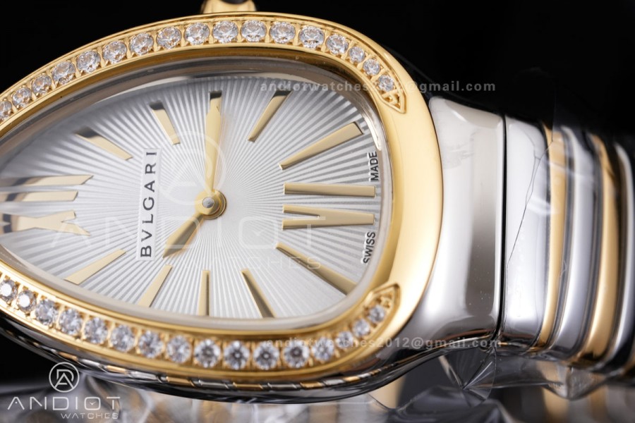 Serpenti 35mm Diamond Bezel SS/YG BVF 1:1 Best Edition Sliver Dial on SS/YG Bracelet Ronda Quartz