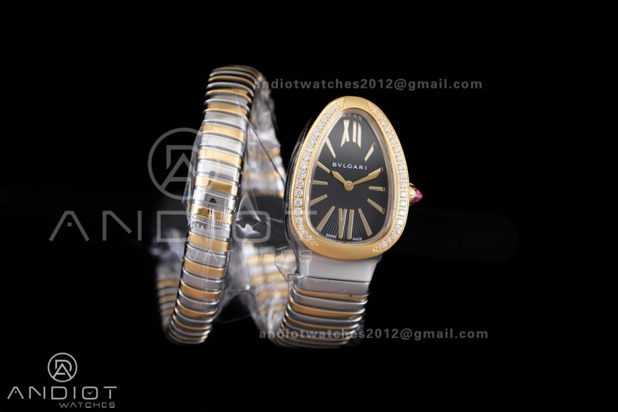 Serpenti 35mm Diamond Bezel SS/YG BVF 1:1 Best Edition Black Dial on SS/YG Bracelet Ronda Quartz