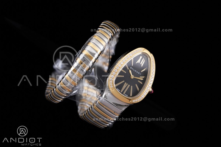 Serpenti 35mm Diamond Bezel SS/YG BVF 1:1 Best Edition Black Dial on SS/YG Bracelet Ronda Quartz