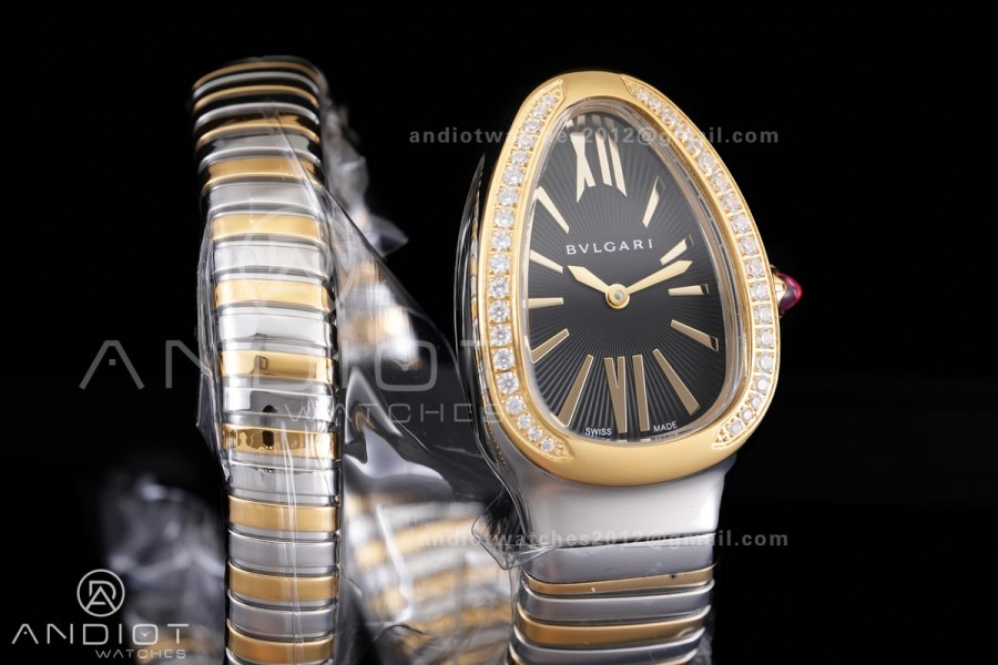 Serpenti 35mm Diamond Bezel SS/YG BVF 1:1 Best Edition Black Dial on SS/YG Bracelet Ronda Quartz