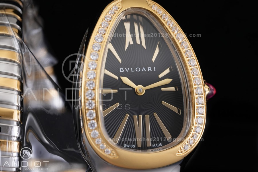 Serpenti 35mm Diamond Bezel SS/YG BVF 1:1 Best Edition Black Dial on SS/YG Bracelet Ronda Quartz