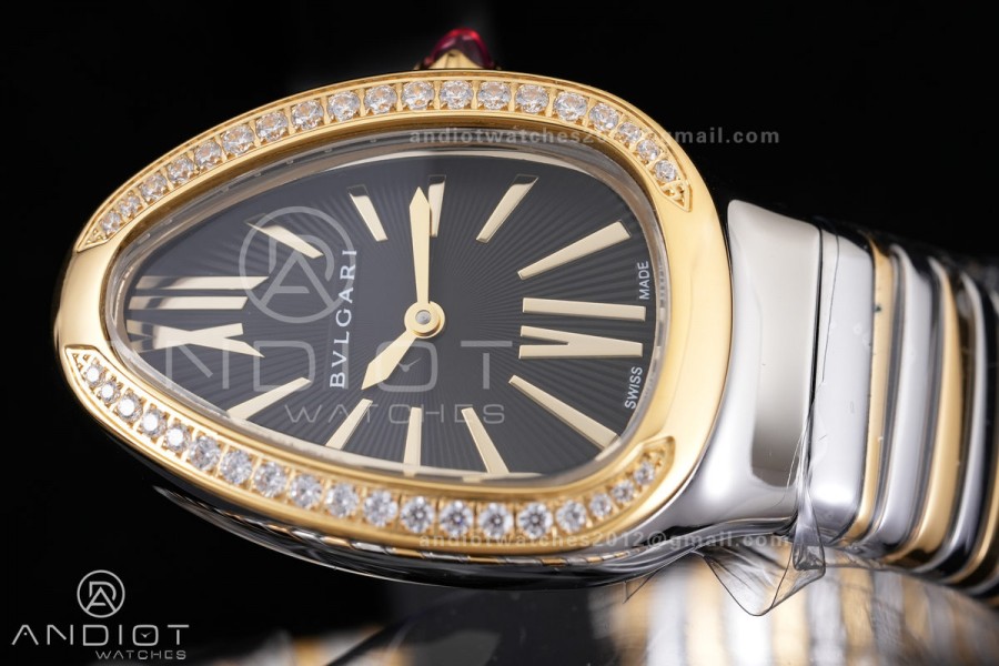 Serpenti 35mm Diamond Bezel SS/YG BVF 1:1 Best Edition Black Dial on SS/YG Bracelet Ronda Quartz