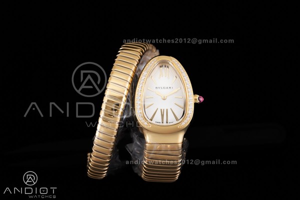 Serpenti 35mm Diamonds Bezel YG BVF 1:1 Best Edition Silver Dial on YG Bracelet Ronda Quartz