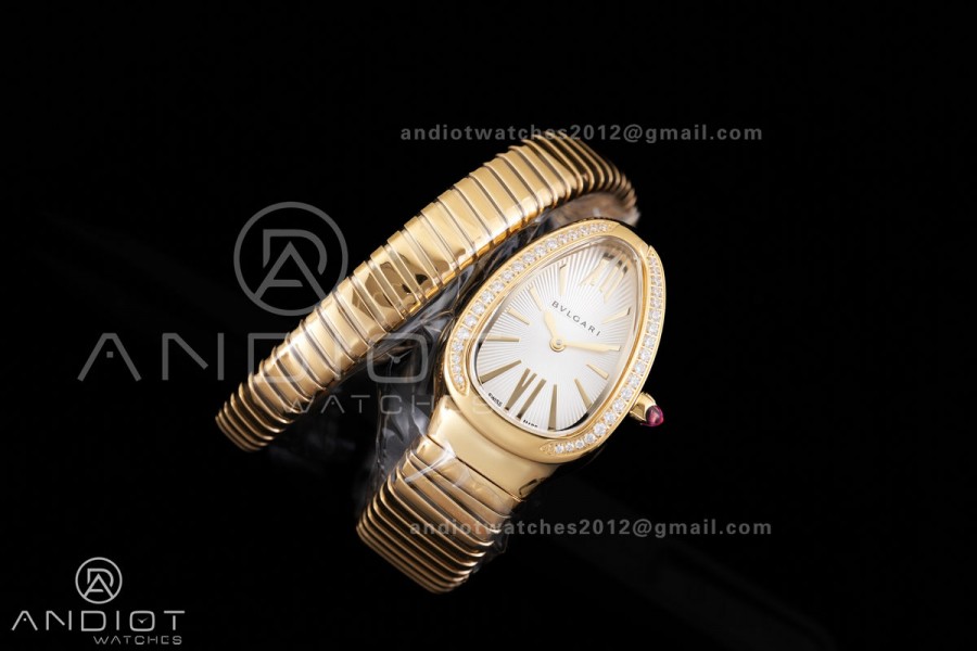 Serpenti 35mm Diamonds Bezel YG BVF 1:1 Best Edition Silver Dial on YG Bracelet Ronda Quartz