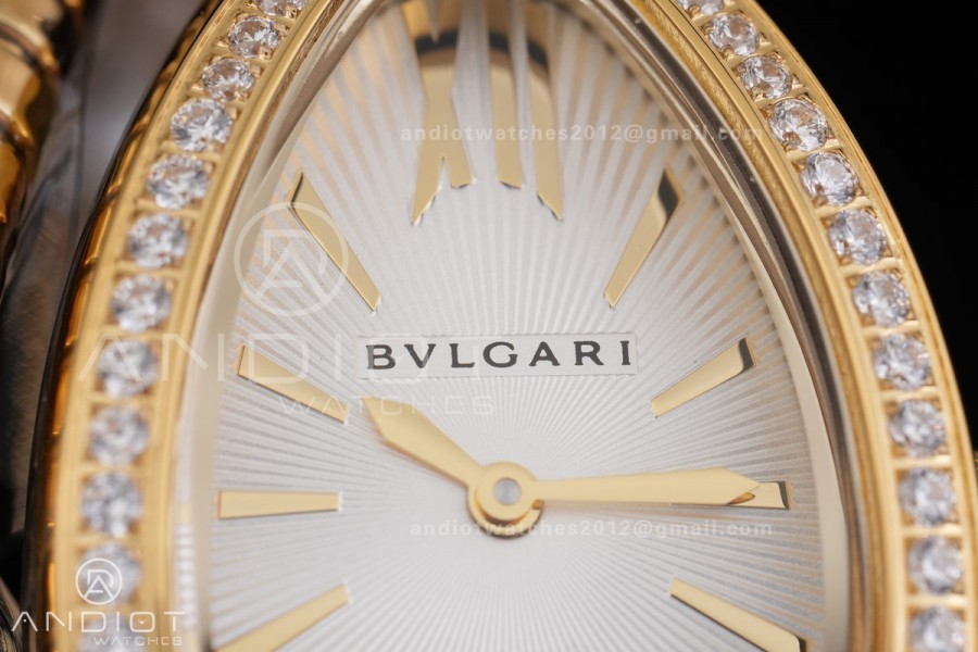 Serpenti 35mm Diamonds Bezel YG BVF 1:1 Best Edition Silver Dial on YG Bracelet Ronda Quartz