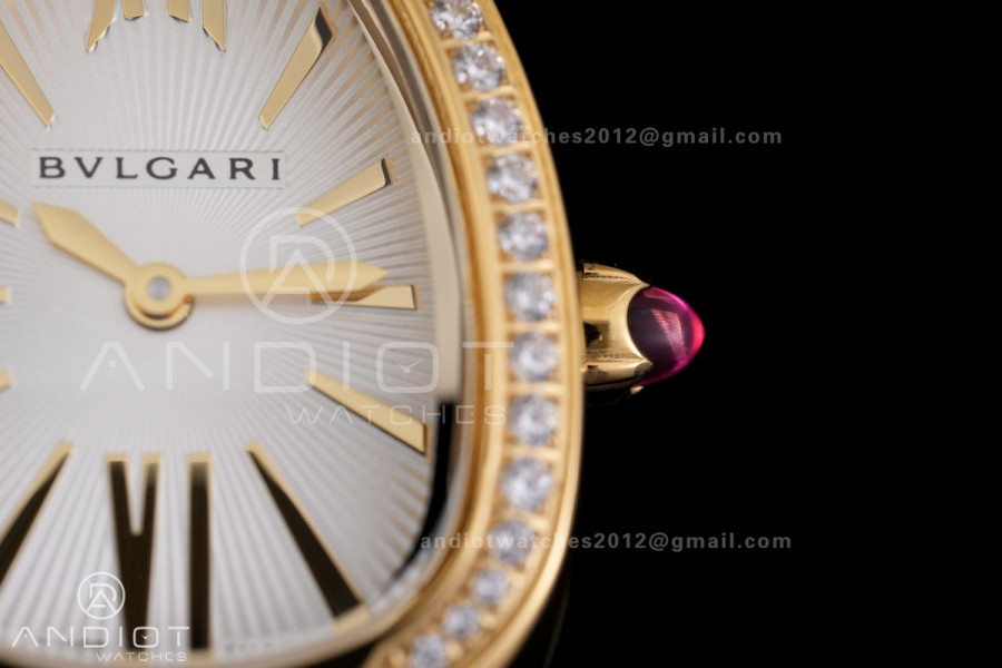Serpenti 35mm Diamonds Bezel YG BVF 1:1 Best Edition Silver Dial on YG Bracelet Ronda Quartz