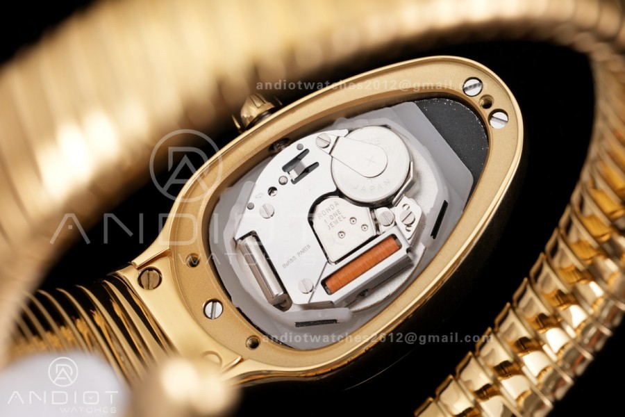 Serpenti 35mm Diamonds Bezel YG BVF 1:1 Best Edition Black Dial on YG Bracelet Ronda Quartz