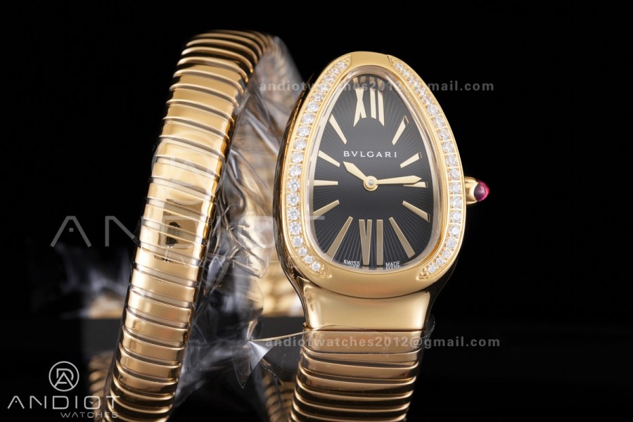 Serpenti 35mm Diamonds Bezel YG BVF 1:1 Best Edition Black Dial on YG Bracelet Ronda Quartz