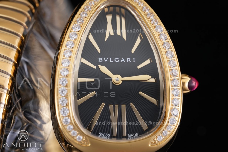 Serpenti 35mm Diamonds Bezel YG BVF 1:1 Best Edition Black Dial on YG Bracelet Ronda Quartz