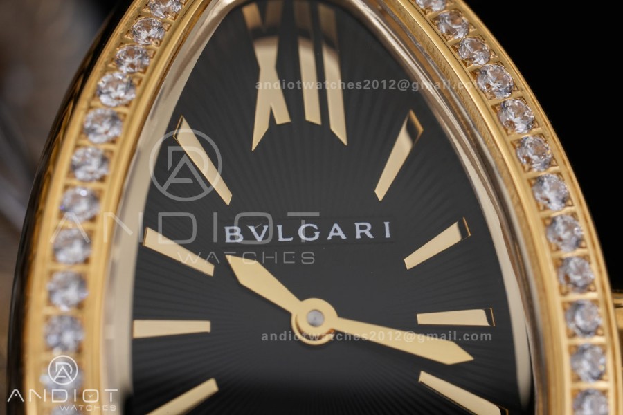 Serpenti 35mm Diamonds Bezel YG BVF 1:1 Best Edition Black Dial on YG Bracelet Ronda Quartz