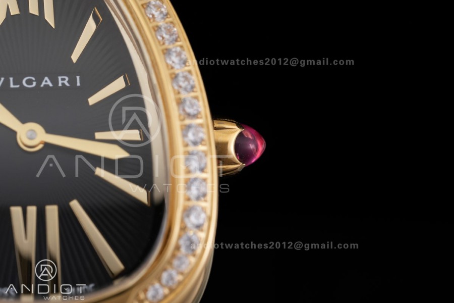 Serpenti 35mm Diamonds Bezel YG BVF 1:1 Best Edition Black Dial on YG Bracelet Ronda Quartz