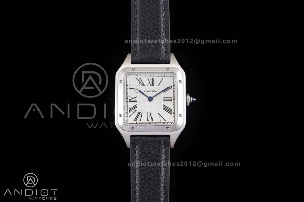 Santos Dumont 43.5mm SS F1F Best Edition Silver Dial on Black Leather Strap Quartz