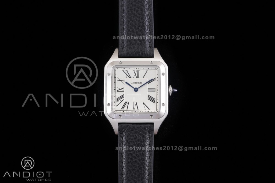 Santos Dumont 43.5mm SS F1F Best Edition Silver Dial on Black Leather Strap Quartz