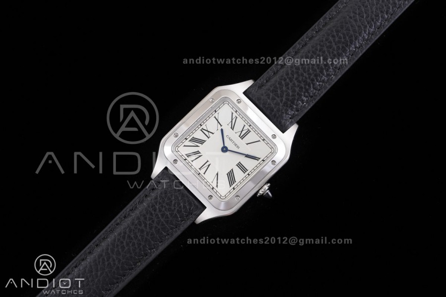 Santos Dumont 43.5mm SS F1F Best Edition Silver Dial on Black Leather Strap Quartz