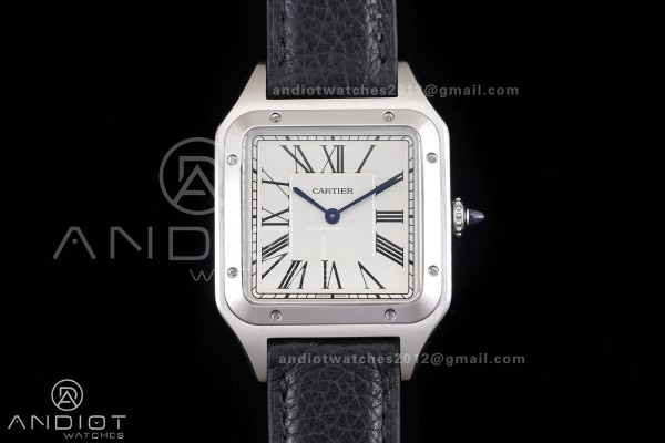 Santos Dumont 43.5mm SS F1F Best Edition Silver Dial on Black Leather Strap Quartz