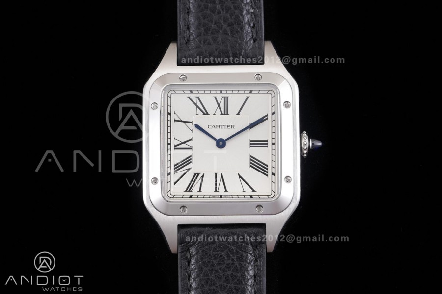 Santos Dumont 43.5mm SS F1F Best Edition Silver Dial on Black Leather Strap Quartz