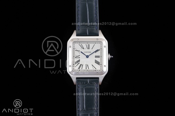 Santos Dumont 43.5mm SS F1F Best Edition Silver Dial on Blue Leather Strap Quartz