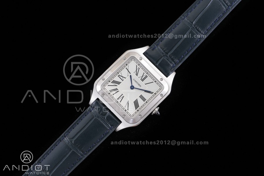 Santos Dumont 43.5mm SS F1F Best Edition Silver Dial on Blue Leather Strap Quartz