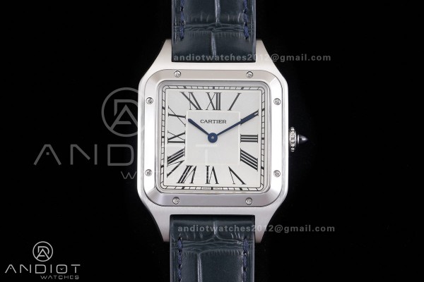 Santos Dumont 43.5mm SS F1F Best Edition Silver Dial on Blue Leather Strap Quartz
