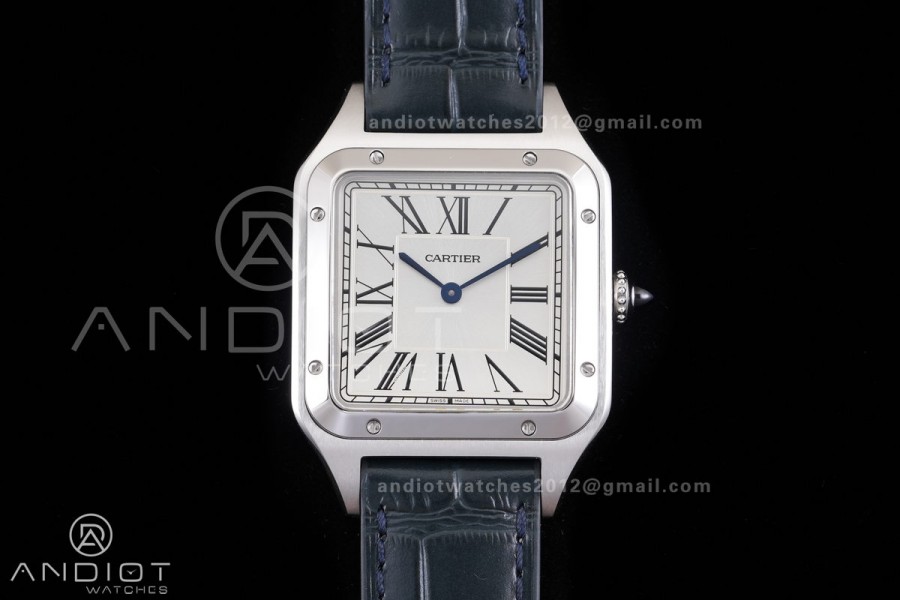 Santos Dumont 43.5mm SS F1F Best Edition Silver Dial on Blue Leather Strap Quartz
