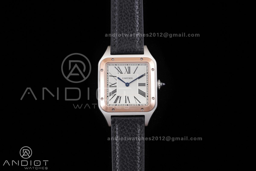 Santos Dumont 43.5mm SS/RG F1F Best Edition Silver Dial on Black Leather Strap Quartz