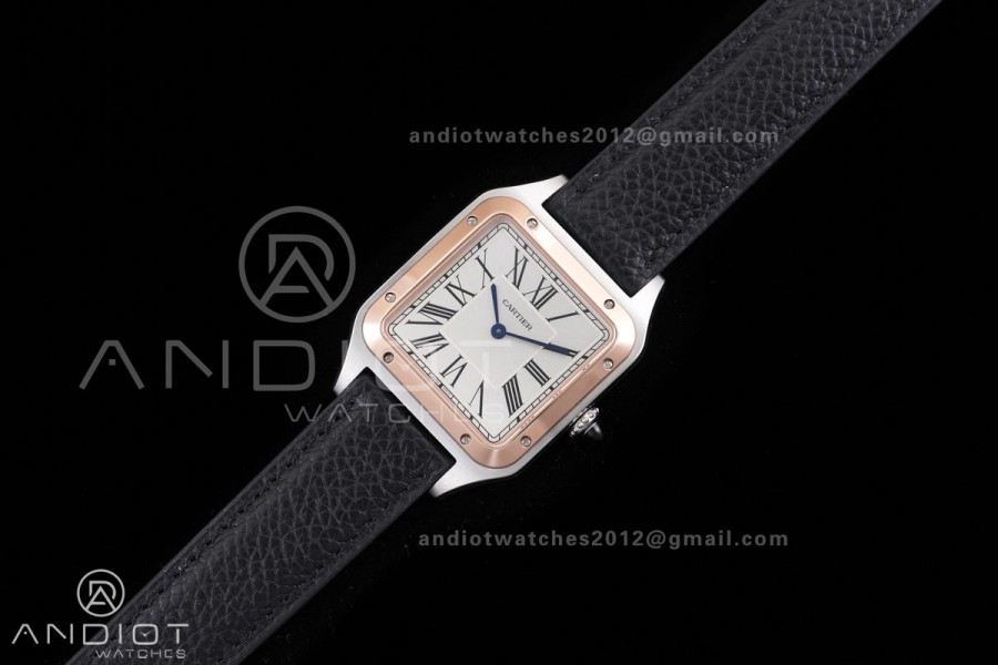 Santos Dumont 43.5mm SS/RG F1F Best Edition Silver Dial on Black Leather Strap Quartz