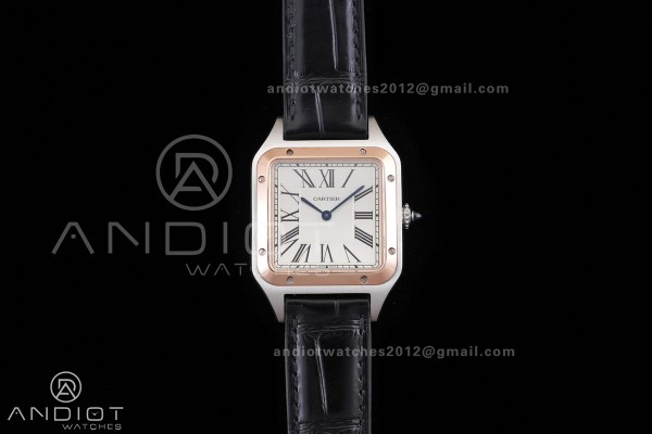 Santos Dumont 43.5mm SS/RG F1F Best Edition Silver Dial on Black Leather Strap Quartz