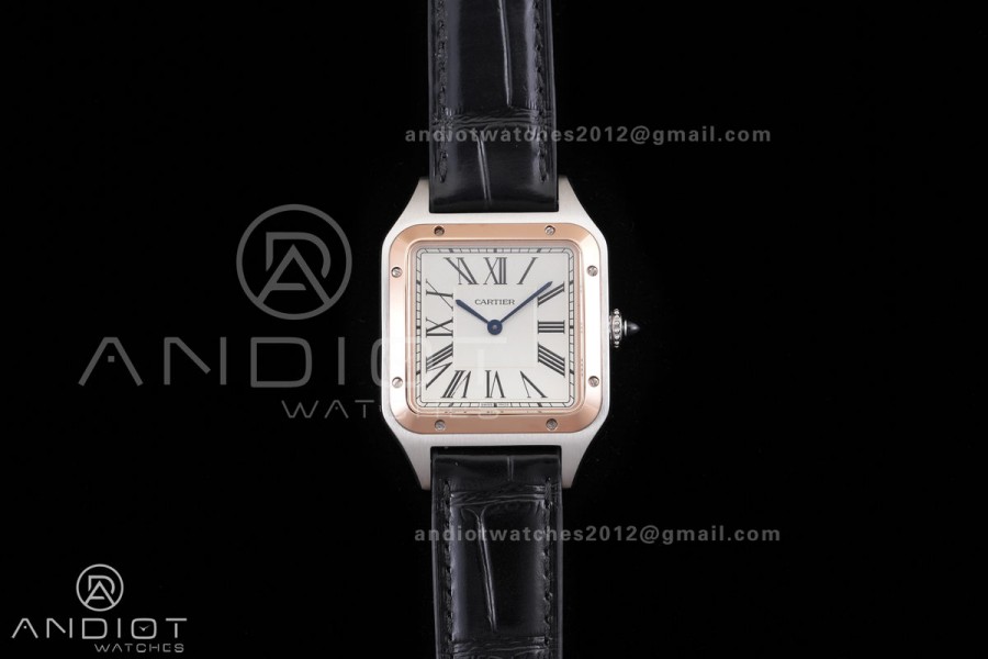 Santos Dumont 43.5mm SS/RG F1F Best Edition Silver Dial on Black Leather Strap Quartz