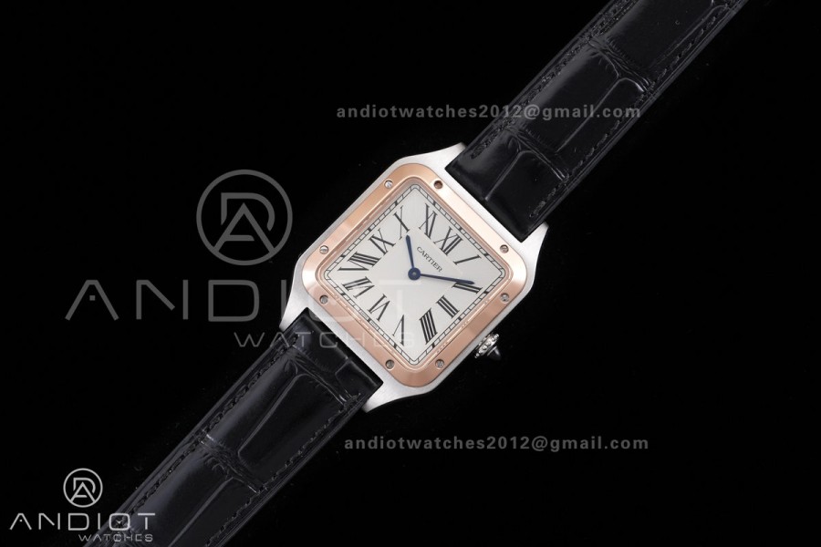 Santos Dumont 43.5mm SS/RG F1F Best Edition Silver Dial on Black Leather Strap Quartz