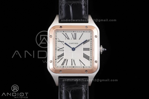 Santos Dumont 43.5mm SS/RG F1F Best Edition Silver Dial on Black Leather Strap Quartz