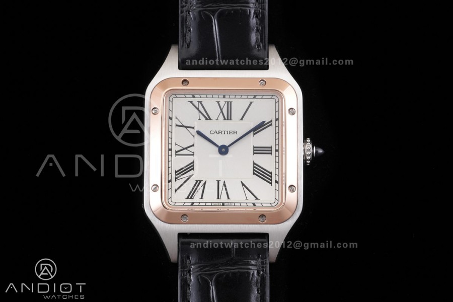 Santos Dumont 43.5mm SS/RG F1F Best Edition Silver Dial on Black Leather Strap Quartz