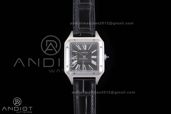 Santos Dumont 43.5mm SS F1F Best Edition Black Dial on Black Leather Strap Quartz