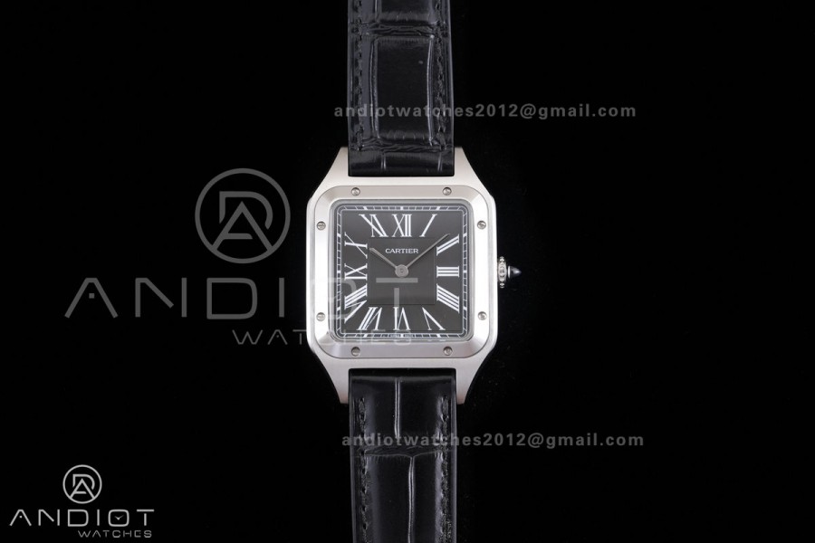 Santos Dumont 43.5mm SS F1F Best Edition Black Dial on Black Leather Strap Quartz