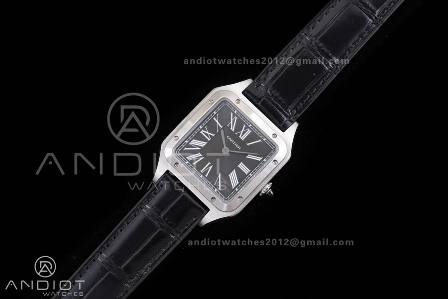 Santos Dumont 43.5mm SS F1F Best Edition Black Dial on Black Leather Strap Quartz