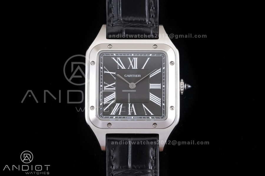 Santos Dumont 43.5mm SS F1F Best Edition Black Dial on Black Leather Strap Quartz