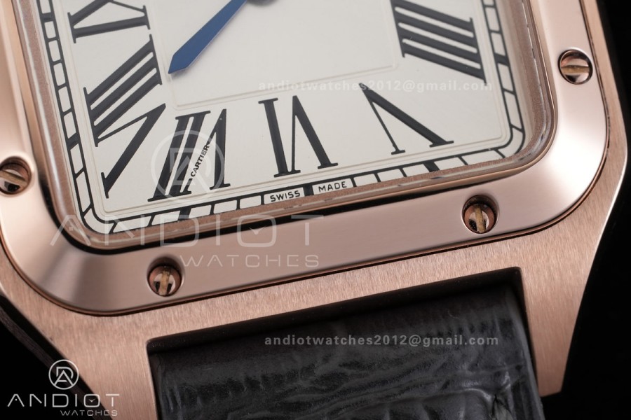 Santos Dumont 38mm RG F1F Best Edition Silver Dial on Black Leather Strap Quartz