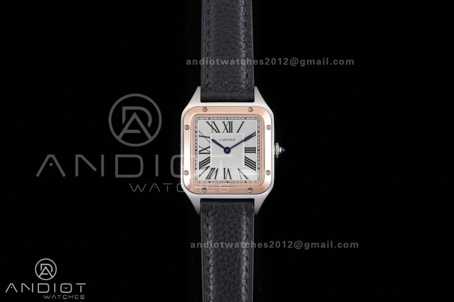 Santos Dumont 38mm SS/RG F1F Best Edition Silver Dial on Black Leather Strap Quartz