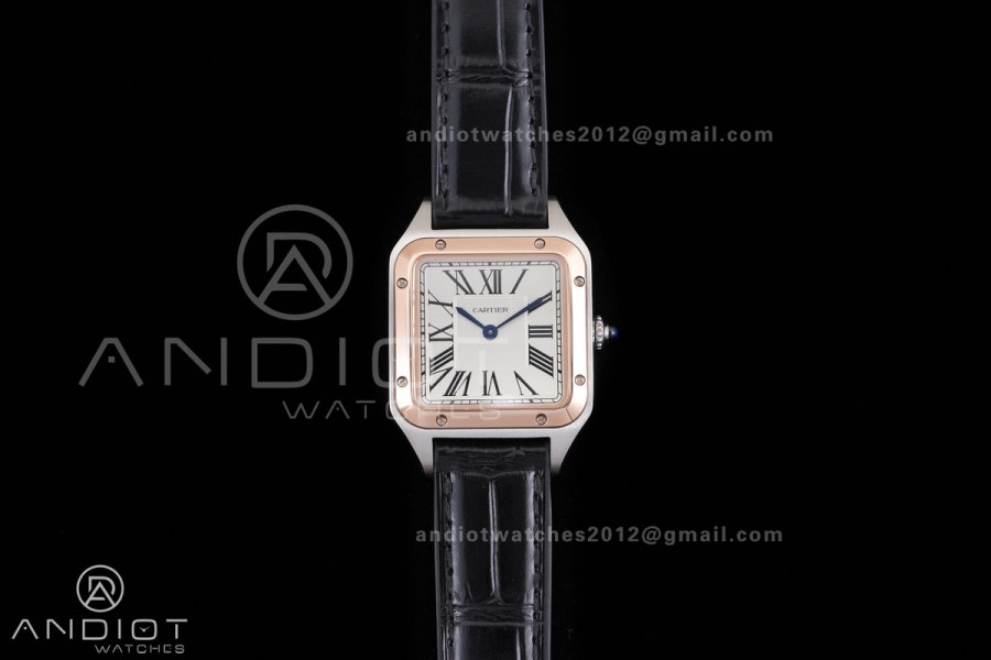 Santos Dumont 38mm SS/RG F1F Best Edition Silver Dial on Black Leather Strap Quartz