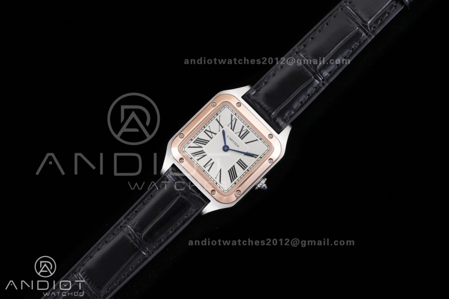 Santos Dumont 38mm SS/RG F1F Best Edition Silver Dial on Black Leather Strap Quartz